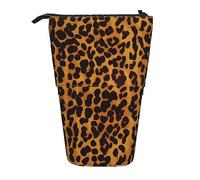 Oudrspo Fantastico astuccio per matite in piedi con ghepardo e leopardo, simpatico astuccio per penne, astuccio telescopico per cancelleria, borsa per cosmetici per trucco per ufficio da donna