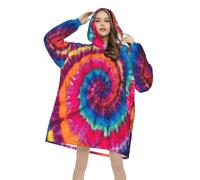 Oudrspo Felpa con Cappuccio Lunga e Morbida in Flanella, con Stampa psichedelica Tie-Dye, indossabile, per Uomo e Donna