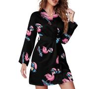 Oudrspo Flamingo Skateboarder Vestaglia da donna con scollo a V e camicia da notte al ginocchio