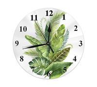 Oudrspo Foglia Orologio da parete Giungla tropicale Fogliame Pianta botanica Ramo di un albero Crescita Orologi rotondi Decorativo da parete Silenzioso Senza ticchettio 9,8 pollici 25 cm PVC Rustico