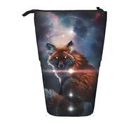 Oudrspo Fox On The Galaxy Astuccio per matite Stand Up Pencil Pouch Simpatica custodia per matite telescopica Borsa per trucco per ufficio