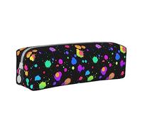 Oudrspo Glow In Dark Splatter Neon Rainbow Pattern Astuccio per matita Astuccio per penna rotondo Astuccio per matite portatile Organizer in pelle con cerniera Borsa cosmetica