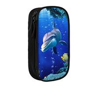Oudrspo Grande astuccio per matite stampato 3d Underwater World Fish Dolphi, astuccio per matite resistente, borsa per cancelleria portatile, organizer per cancelleria