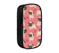 Oudrspo Grande astuccio per matite stampato con cane carlino, astuccio resistente per matite, borsa per cancelleria portatile, organizer per cancelleria