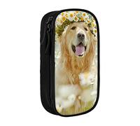 Oudrspo Grande astuccio per matite stampato con cane Golden Retriever, astuccio resistente per matite, borsa per cancelleria portatile, organizer per cancelleria