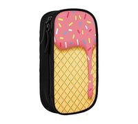 Oudrspo Grande astuccio per matite stampato con motivo gelato e waffle, astuccio resistente per matite, borsa per cancelleria portatile, organizer per cancelleria