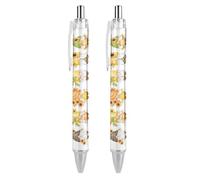 Oudrspo Hello Spring, penne a sfera con girasole e gnomi neri, penna a sfera con inchiostro gel a scrittura fluida, punta fine da 0,5 mm, per scuola, ufficio, Hello Spring, motivo girasole e gnomi, 4