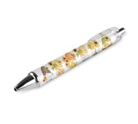Oudrspo Hello Spring, penne a sfera con girasole e gnomi neri, penna a sfera con inchiostro gel a scrittura fluida, punta fine da 0,5 mm, per scuola, ufficio, Hello Spring, motivo girasole e gnomi, 4