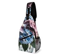 Oudrspo Hydrangea Flowers in Vase Dog AndSling Bag Crossbody Chest Bag with Pockets, Shoulder Backpack for Hiking, Travel