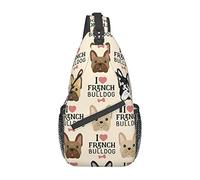 Oudrspo I Love Bulldog Francese Borsa a Tracolla da Viaggio Zaino a Tracolla per Uomo Donna, Spalle Sinistre e Destre Regolabili Zaino da Trekking Casual