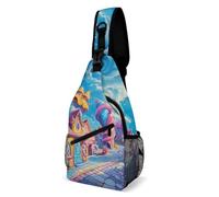 Oudrspo Ice Cream and Candy Gray And Gold Sling Bag Crossbody Chest Bag with Pockets, Shoulder Backpack for Hiking, Travel