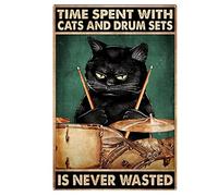 Oudrspo Il tempo trascorso con i gatti e le batterie vintage non è mai sprecato Poster di batteria Targa in metallo e alluminio Decorazione da parete 8x12 pollici