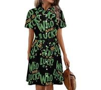 Oudrspo Irish St Day Partick Who Needs Luck Women's Shirt Dress Midi Short Sleeve Summer Button Down Dresses
