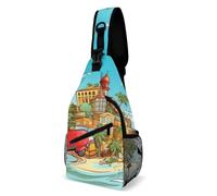 Oudrspo Island of Cuba Nature Sunset Deer Sling Bag Crossbody Chest Bag with Pockets, Shoulder Backpack for Hiking, Travel