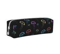 Oudrspo Jellyfish Glow In Dark Pencil Pouch Astuccio per penna rotondo Borsa per matite portatile Organizer in pelle con cerniera Borsa cosmetica