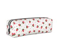 Oudrspo Kawaii Strawberry Print Pencil Pouch Round Pen Case Portable Pencil Bag Organizer in pelle con cerniera Cosmetic Pouch Bag