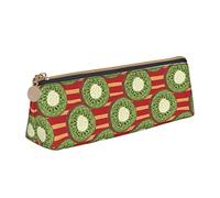 Oudrspo Kiwi Fruit Red Stripe Pattern Pencil Pouch Triangle Pen Case Portable Pencil Bag Organizer in pelle con cerniera Cosmetic Pouch Bag