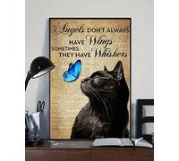 Oudrspo L'angelo non ha le ali a volte ha i baffi, poster di un gatto nero, cartello in metallo vintage, per bar, pub, club, caffetteria, decorazione da parete per la casa, 8x12 pollici