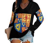 Oudrspo Maglietta con Scollo a V e Maniche Lunghe da Donna con Stemma Reale d'Inghilterra, Camicette Casual di Base