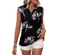 Oudrspo Maglietta da Golf da Donna Senza Maniche con Scollo a V e Stampa di Un Colibrì Arcobaleno e di Un colorato