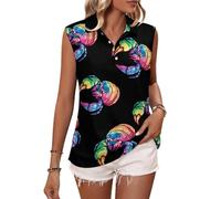 Oudrspo Magliette da Golf da Donna Senza Maniche con Scollo a V e Colletto, con Stampa di Un Granchio eremita e Colori Vivaci.