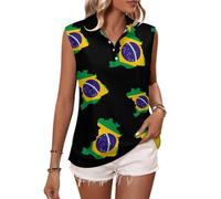 Oudrspo Magliette da Golf Senza Maniche da Donna con Scollo a V e Colletto, con Bandiera e Mappa del Brasile.