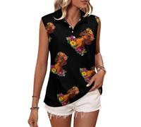 Oudrspo Magliette da Golf Senza Maniche da Donna con Scollo a V e Colletto, con Stampa Divertente di Un Bassotto e Un Fiore.