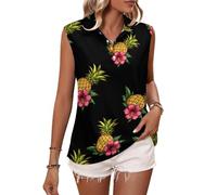 Oudrspo Magliette da Golf Senza Maniche da Donna con Scollo a V e Colletto, Modello Pine Flowers Hawaii.