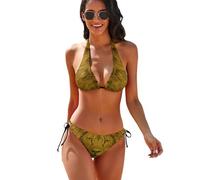 Oudrspo Majestic Golden Lion Red Christmas Trees Bikini Set da Donna con Stampa Floreale, Costume da Bagno Estivo Sexy a Triangolo con Imbracatura