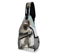 Oudrspo Monkey on the Ground Cartoon Fish Print Sling Bag Crossbody Chest Bag with Pockets, Shoulder Backpack for Hiking, Travel