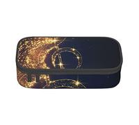 Oudrspo Nota musicale dorata con custodia per cancelleria durevole stampata a forma di stella lucida caduta con scomparto con cerniera Astuccio per matite portatile di grande capacità