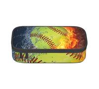 Oudrspo Orange Softball Baseball On Fire And Water Stampato Durevole Astuccio per cancelleria con scomparto con cerniera Astuccio portatile di grande capacità