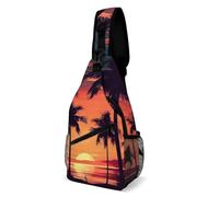 Oudrspo Palm Tree Summer Sunset Frog In A Pond Sling Bag Crossbody Chest Bag with Pockets, Shoulder Backpack for Hiking, Travel