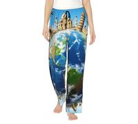 Oudrspo Pantaloni da Pigiama da Donna, Comodi ed Elasticizzati, Stile Viaggio nel Mondo, Pantaloni Casual da Donna