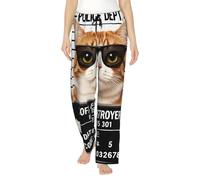 Oudrspo Pantaloni da Pigiama da Donna con Gatto Che Tiene Un Cartello con la Foto segnaletica, Comodi Pantaloni da Salotto Elasticizzati, Pantaloni Casual da Donna