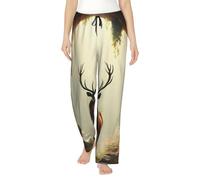 Oudrspo Pantaloni da Pigiama da Donna con Stampa Cervo incantato nella Grotta, Pantaloni da Salotto, Morbidi Indumenti da Notte
