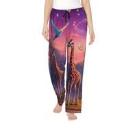 Oudrspo Pantaloni da Pigiama da Donna con Stampa Magica e Lanterna Giraffes, Morbidi Pantaloni da Notte