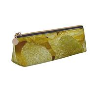 Oudrspo Patatine fritte Snack Pattern Astuccio per matite Astuccio per penne a triangolo Astuccio per matite portatile Organizer in pelle con cerniera Borsa cosmetica