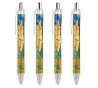 Oudrspo Penna a sfera Cat & Flowers con inchiostro nero e retrattile, penne a sfera per ufficio, 4 pezzi