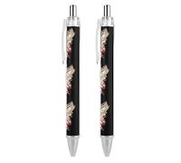 Oudrspo Penna a sfera divertente con bandiera americana e pesce persico, stampata, retrattile, con corpo tondo nero, punta fine, 0,5 mm, 1/2/4 pezzi