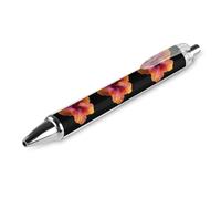 Oudrspo Penna a sfera divertente con stampa a forma di fiore di ibisco arancione, retrattile, nera, con punta fine e corpo rotondo, 0,5 mm, 1/2/4 pezzi