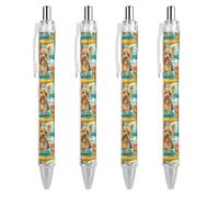 Oudrspo Penna a sfera divertente con stampa a forma di Yorkshire Terrier, motivo: cani da spiaggia, retrattile, nera, con punta fine e corpo tondo, 0,5 mm, 1/2/4 pezzi