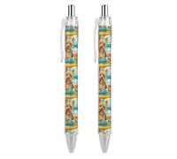 Oudrspo Penna a sfera divertente con stampa a forma di Yorkshire Terrier, motivo: cani da spiaggia, retrattile, nera, con punta fine e corpo tondo, 0,5 mm, 1/2/4 pezzi