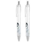 Oudrspo Penna a sfera nera con simpatico pinguino, penna a sfera, penna a sfera, scrittura, penne in gel retrattili, punta fine da 0,5 mm, per scuola e ufficio, motivo simpatico pinguino, 2 pezzi