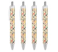 Oudrspo Penna a sfera nera con stelle, razzi e pianeti, penna a sfera, scrittura, penne in gel retrattili, punta fine da 0,5 mm, per scuola e ufficio, motivo stelle, razzi e pianeti, 4 pezzi