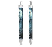 Oudrspo Penna a sfera retrattile Moon Dark s da 0,5 mm, scrittura, inchiostro nero, accessori per prendere appunti per ufficio, 2 pezzi