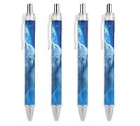 Oudrspo Penna a sfera retrattile Wolf Howling in Moon da 0,5 mm, punta fine, inchiostro nero, forniture per ufficio per insegnanti e infermieri