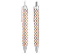 Oudrspo Penne a sfera colorate a scacchi, in stile retrò, con inchiostro gel, punta fine da 0,5 mm, per scuola, ufficio, retrò, motivo a scacchi, 2 pezzi