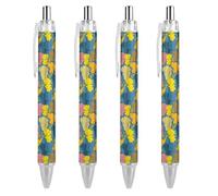 Oudrspo Penne a sfera con elefanti in stile retrò, stile bohémien, con inchiostro gel, retrattile, punta fine da 0,5 mm, per scuola, ufficio, retrò, motivo elefanti, confezione da 4 pezzi