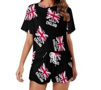 Oudrspo Pigiama da Donna con Bandiera Britannica Union Jack, Prodotto in Inghilterra, a Maniche Corte, Morbido Set da Notte.